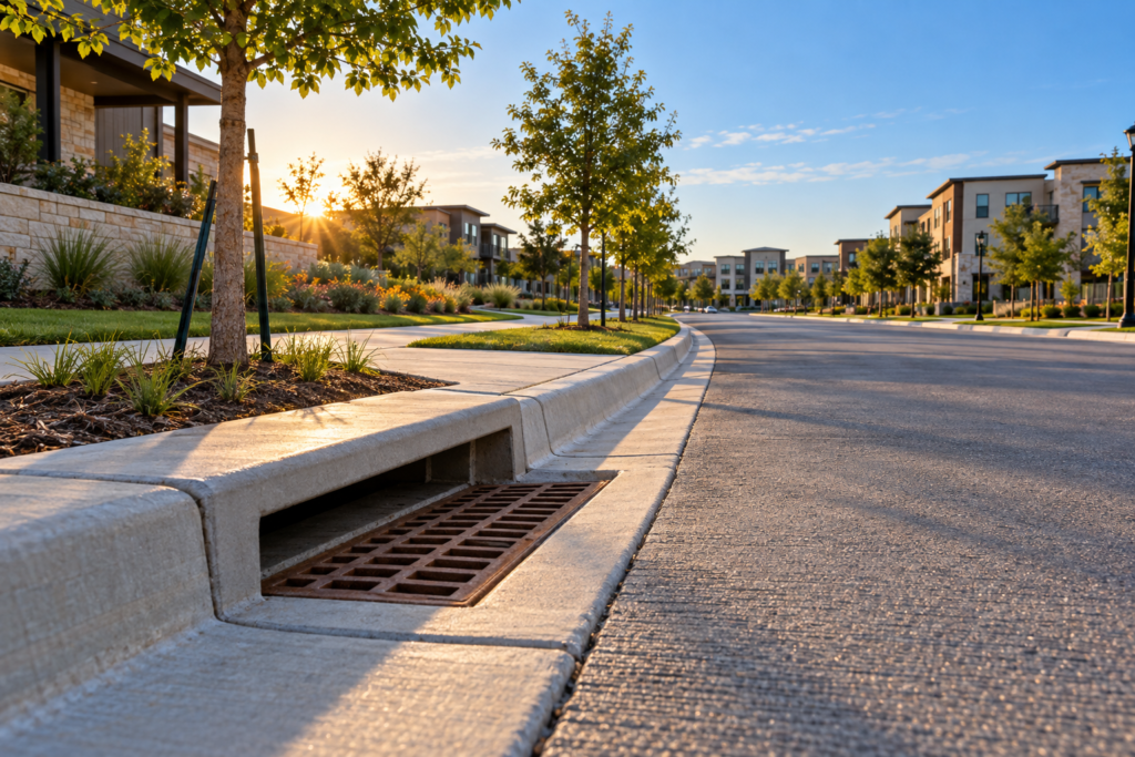 Illustrative street, curb inlet and sidewalk infrastructure